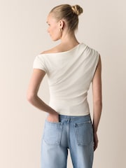 Ecru Asymmetric Sleeveless Drape Top - Image 4 of 5