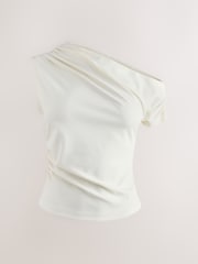 Ecru Asymmetric Sleeveless Drape Top - Image 6 of 8