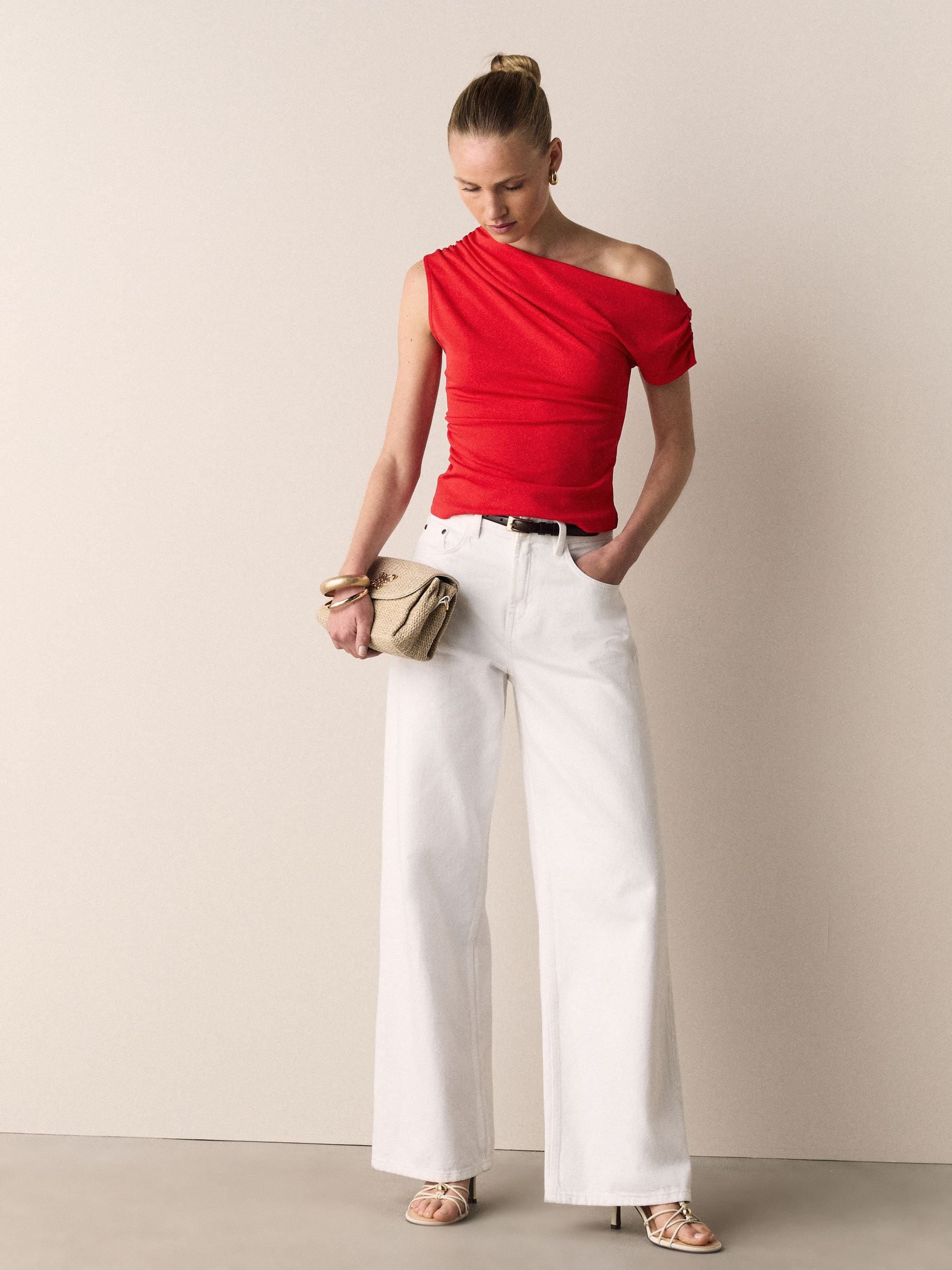 Buy Red Asymmetric Sleeveless Drape Top from Next Romania