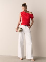 Red Asymmetric Sleeveless Drape Top - Image 2 of 8
