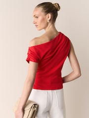 Red Asymmetric Sleeveless Drape Top - Image 4 of 8