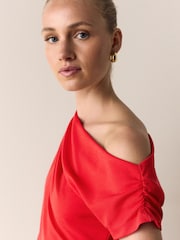 Red Asymmetric Sleeveless Drape Top - Image 5 of 8