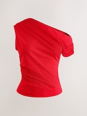 Red Asymmetric Sleeveless Drape Top - Image 6 of 8