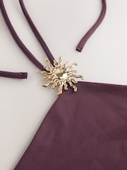 Wine Soft Touch Slinky Sleeveless Halter Neck Hardware Top - Image 6 of 7