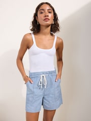 Friends Like These Blue Stripe Chambray Rope Tie Waist Shorts - Image 1 of 4