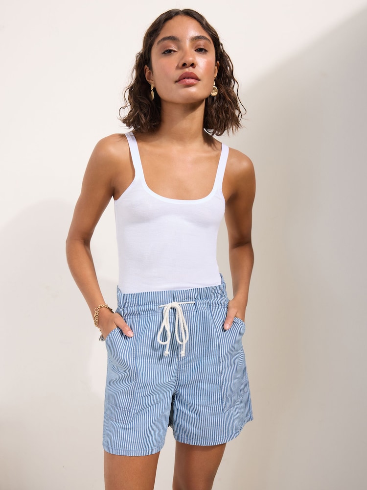 Friends Like These Blue Stripe Chambray Rope Tie Waist Shorts - Image 1 of 4