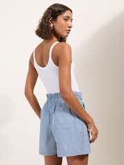 Friends Like These Blue Stripe Chambray Rope Tie Waist Shorts - Image 4 of 4