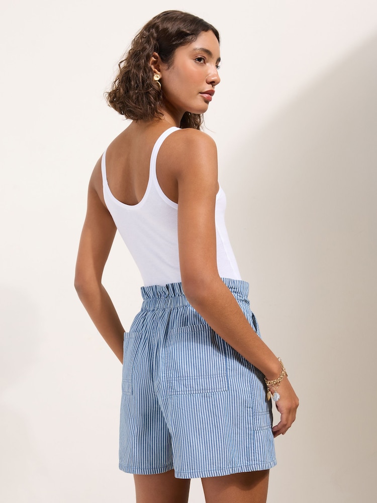 Friends Like These Blue Stripe Chambray Rope Tie Waist Shorts - Image 4 of 4