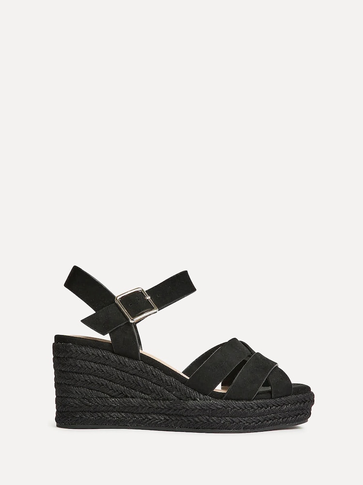 Linzi Black Sheena Cross-Over Front Wedge Sandals - Image 2 of 5