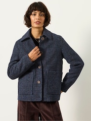 FatFace Moons Navy 100% Wool Short Check Jacket - Image 1 of 7