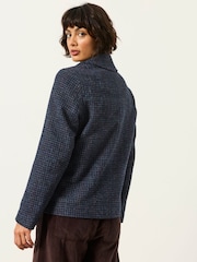FatFace Moons Navy 100% Wool Short Check Jacket - Image 2 of 7
