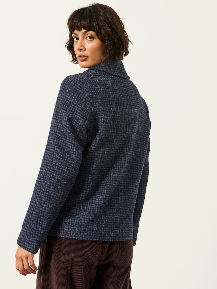 FatFace Moons Navy 100% Wool Short Check Jacket - Image 2 of 7