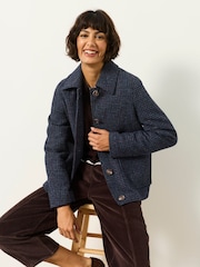 FatFace Moons Navy 100% Wool Short Check Jacket - Image 5 of 7