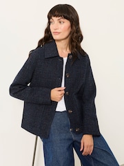 FatFace Moons Navy 100% Wool Short Check Jacket - Image 6 of 7