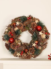 Dibor Stars and Baubles Pine Cone 36cm Wreath - Image 3 of 4