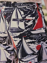 Navy Blue Boat Print Textured Swim Shorts - Image 6 of 10