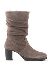 Pavers Brown Leather Stacked Heel Calf Length Boots - Image 1 of 5