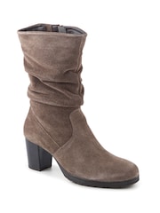 Pavers Brown Leather Stacked Heel Calf Length Boots - Image 2 of 5