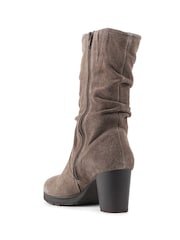 Pavers Brown Leather Stacked Heel Calf Length Boots - Image 3 of 5