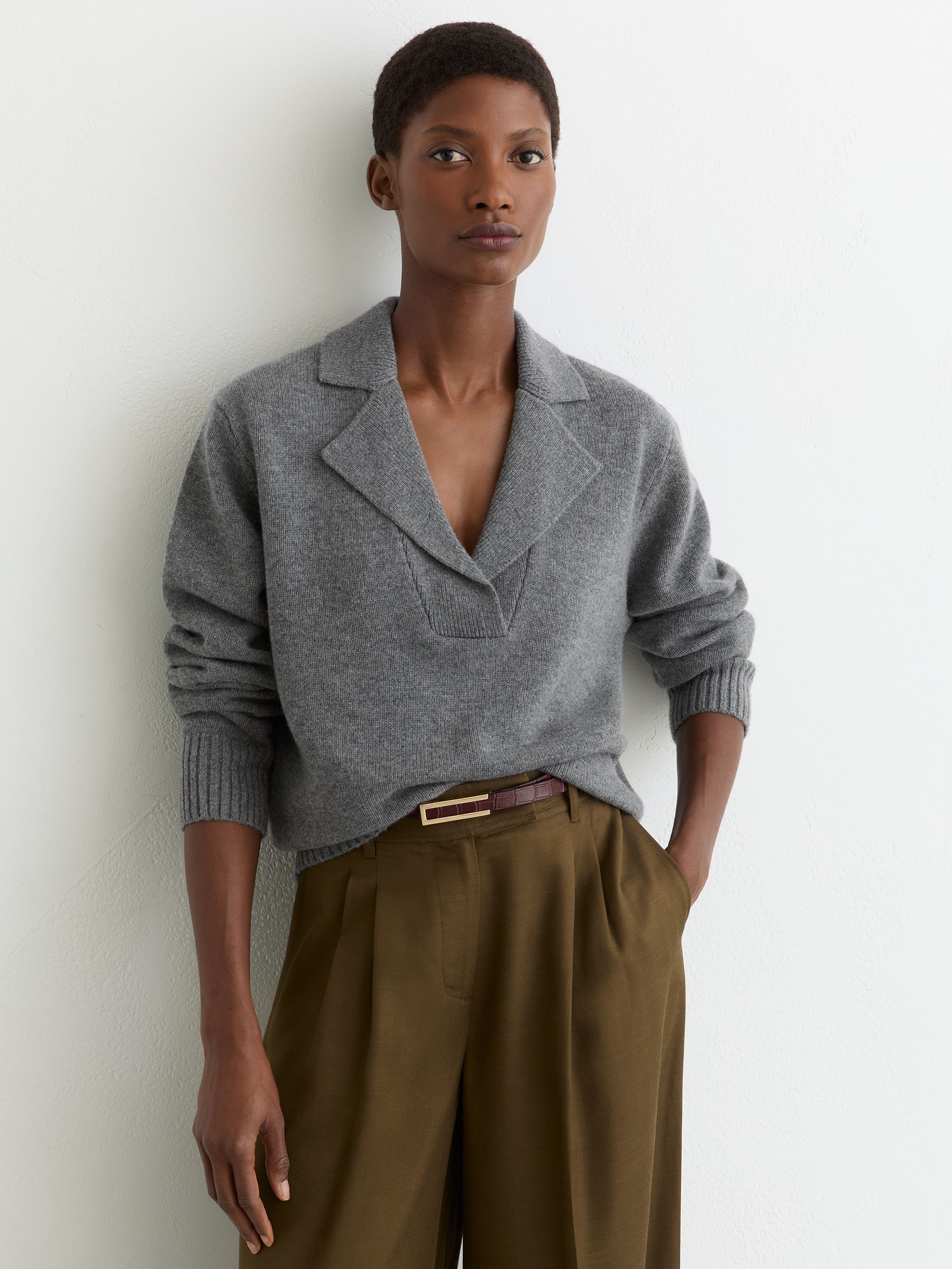 Reiss Grey Marl Wool-cashmere Collared Knit Jumper In Gray