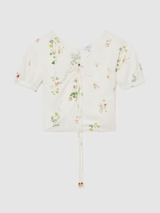 Reiss Ivory Quinny Linen-Blend Floral-Print Top - Image 2 of 6