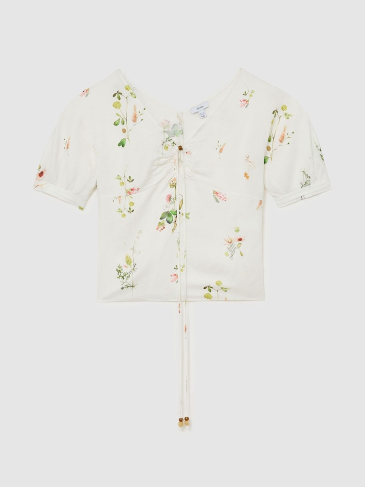 Reiss Ivory Quinny Linen-Blend Floral-Print Top - Image 2 of 6