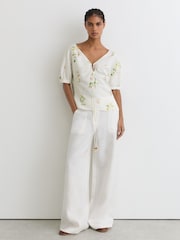 Reiss Ivory Quinny Linen-Blend Floral-Print Top - Image 3 of 6