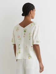 Reiss Ivory Quinny Linen-Blend Floral-Print Top - Image 5 of 6