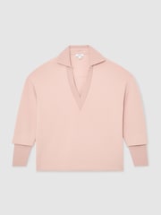 Reiss Pink Bernie Premium Interlock Open-Collar Sweatshirt - Image 2 of 7