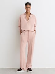 Reiss Pink Bernie Premium Interlock Open-Collar Sweatshirt - Image 3 of 7