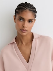 Reiss Pink Bernie Premium Interlock Open-Collar Sweatshirt - Image 5 of 7