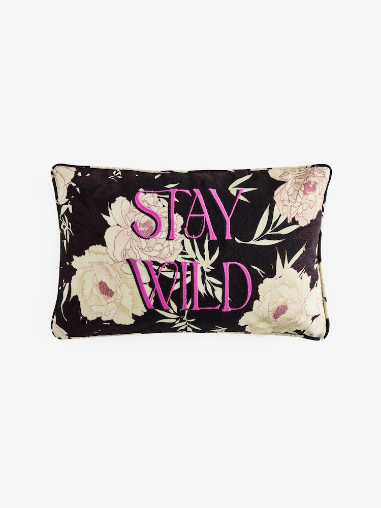 Rockett St George Pink Stay Wild Embroidered Slogan Printed Cushion - Image 2 of 7