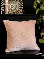 Rockett St George Pink Embroidered Starburst Cotton Velvet Cushion - Image 1 of 3