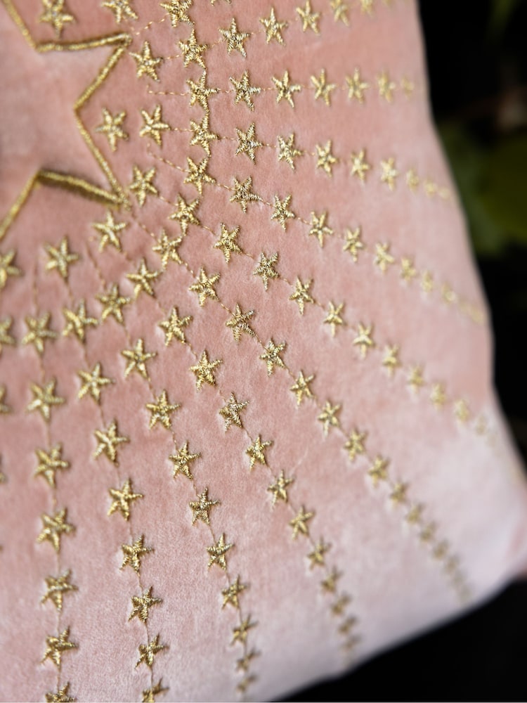 Rockett St George Pink Embroidered Starburst Cotton Velvet Cushion - Image 3 of 3