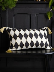 Rockett St George Black Harlequin Cotton Velvet Cushion - Image 1 of 5