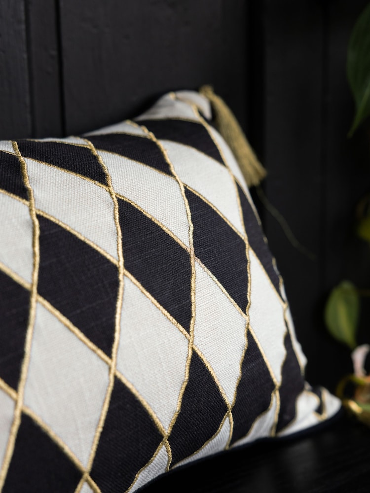 Rockett St George Black Harlequin Cotton Velvet Cushion - Image 2 of 5