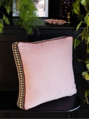 Rockett St George Pink Embroidered Edge Cotton Velvet Box Cushion - Image 1 of 4
