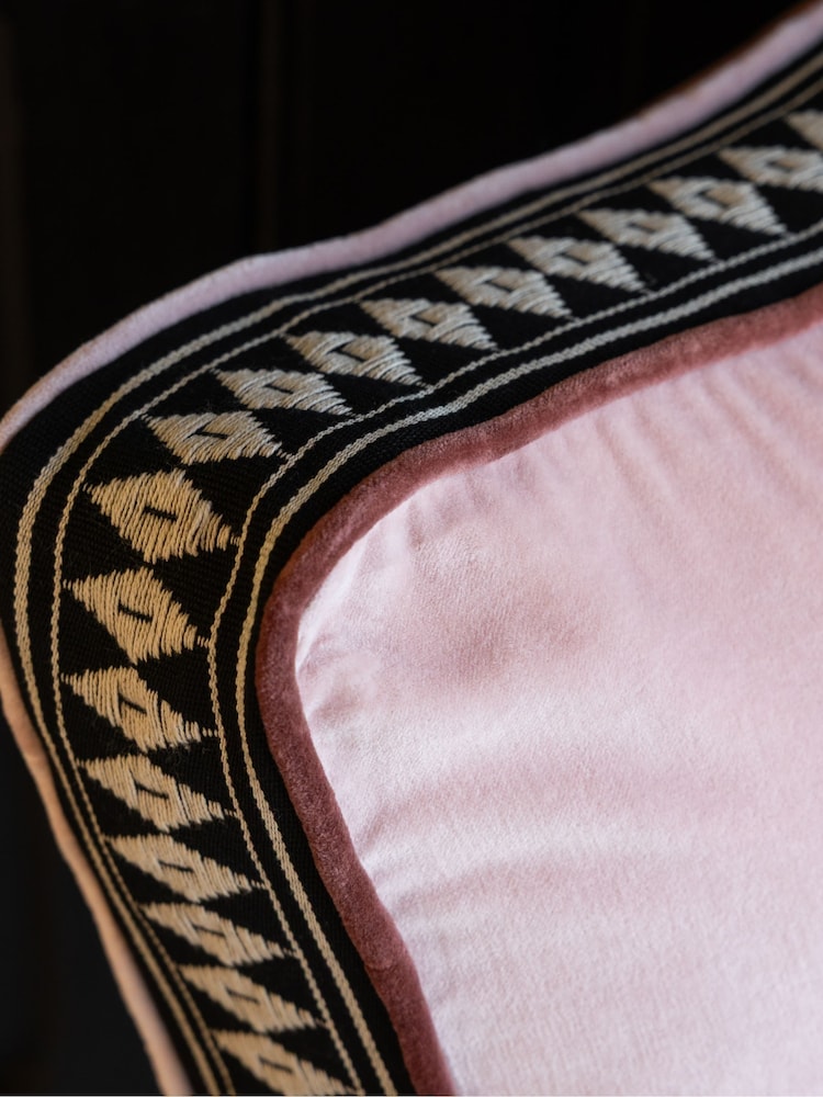 Rockett St George Pink Embroidered Edge Cotton Velvet Box Cushion - Image 2 of 4