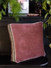 Rockett St George Pink Embroidered Edge Cotton Velvet Box Cushion - Image 3 of 4