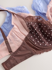 Chocolate Spot/Pink/Blue DD+ Non Padded Plunge Bras 3 Pack - Image 10 of 11