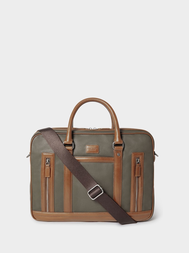 Osprey London Green The Frontline Waxed Canvas & Leather Laptop Bag - Image 1 of 6 Osprey London Green The Frontline Waxed Canvas & Leather Laptop Bag - Image 1 of 6