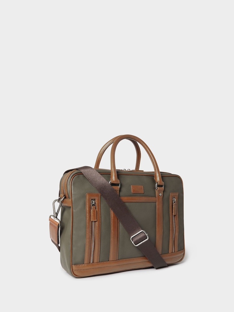 Osprey London Green The Frontline Waxed Canvas & Leather Laptop Bag - Image 2 of 6 Osprey London Green The Frontline Waxed Canvas & Leather Laptop Bag - Image 2 of 6