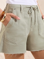 Friends Like These Pistachio Green Denim Utility Tie Detail Shorts - Image 1 of 5