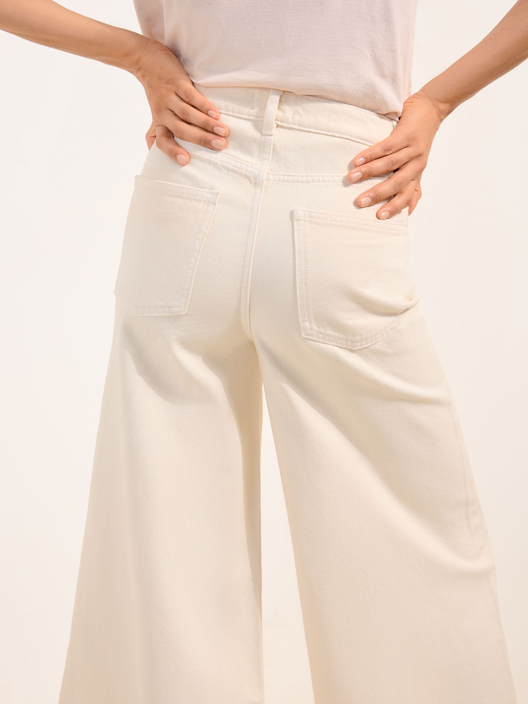 Buy Friends Like These Ecru Petite Wide Leg Palazzo Denim Jeans