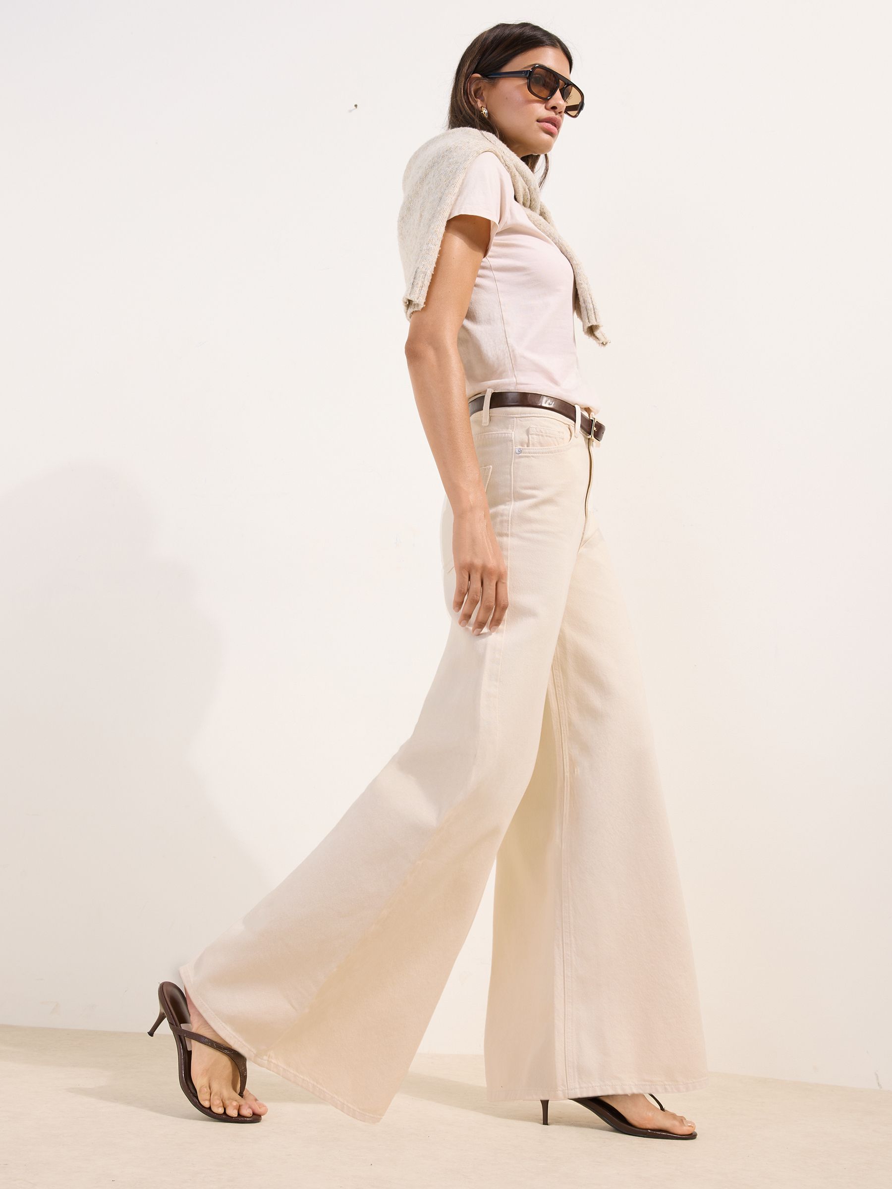 Buy Friends Like These Ecru Petite Wide Leg Palazzo Denim Jeans