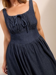 Friends Like These X Lucy Mecklenburgh Rinse Wash Curve Gathered Waist Denim Midi Dress - Image 2 of 4