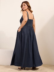 Friends Like These X Lucy Mecklenburgh Rinse Wash Curve Gathered Waist Denim Midi Dress - Image 4 of 4