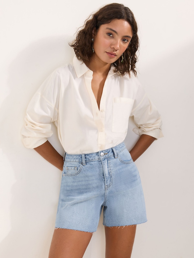 Friends Like These Mid Wash A Line Denim Shorts - Image 1 of 4