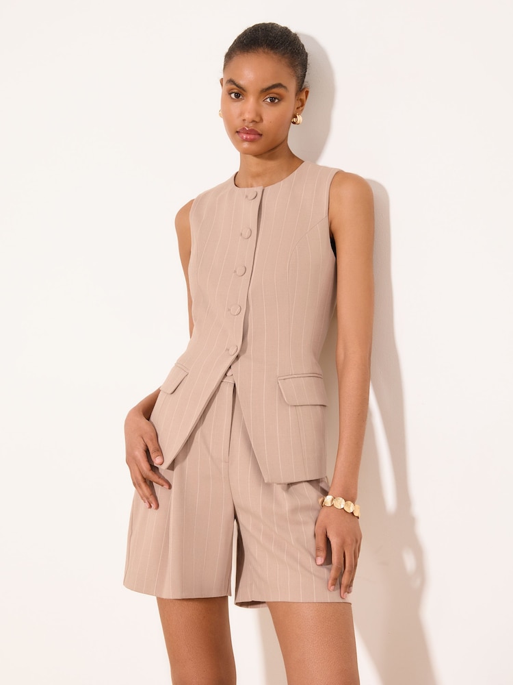 Lipsy Pink Stripe Crew Neck Waistcoat - Image 1 of 4