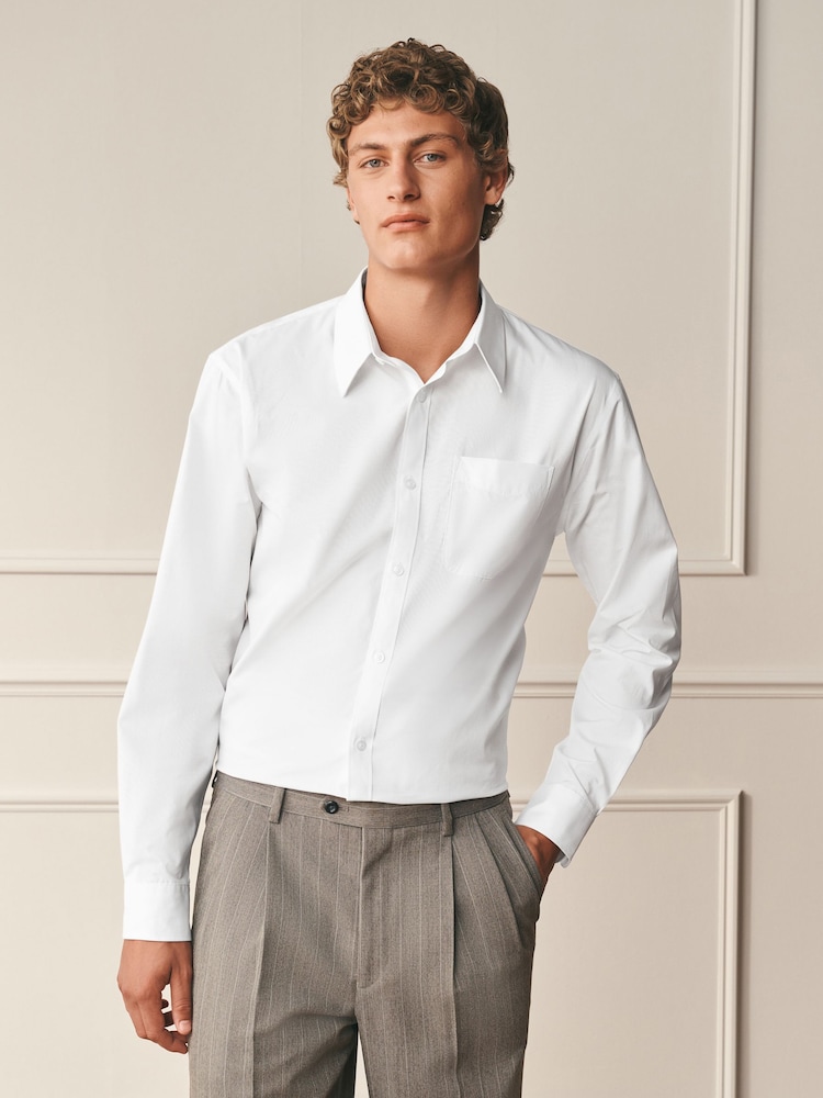 White Poplin Regular Fit Cotton Long Sleeve Archive Collection Shirt - Image 1 of 9
